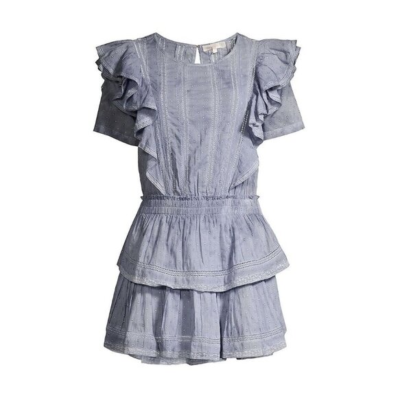 NWT LoveShackFancy Natasha Mini in Washed Denim Hand Dye Ruffle Cotton Dress M